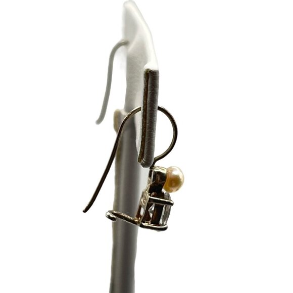 Vintage Avon 925 Sterling Silver‎ Pink Pearl Rhinestone Dangle Drop Earrings - Picture 4 of 6